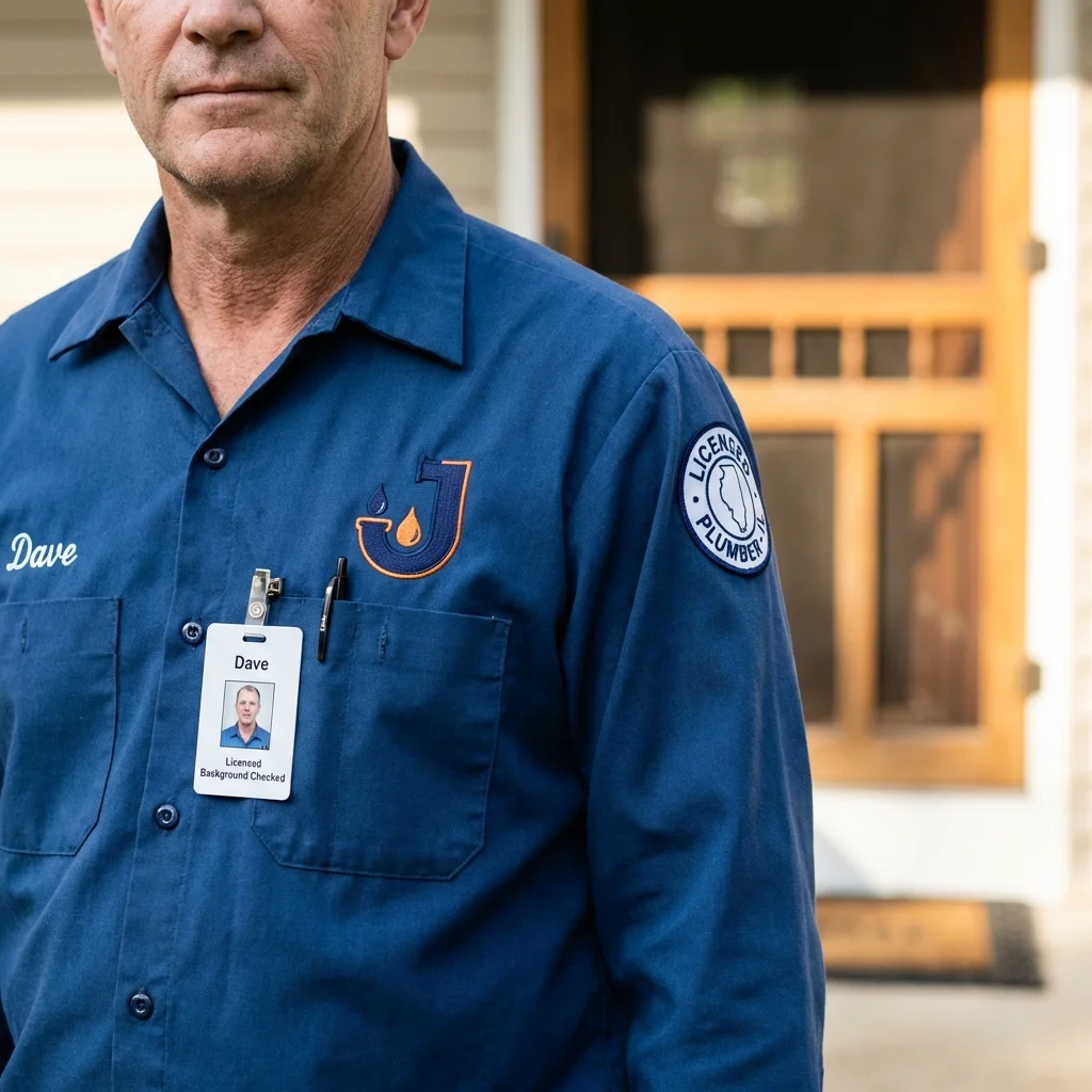 Licensed plumber showing ID badge in Three Rivers, MA