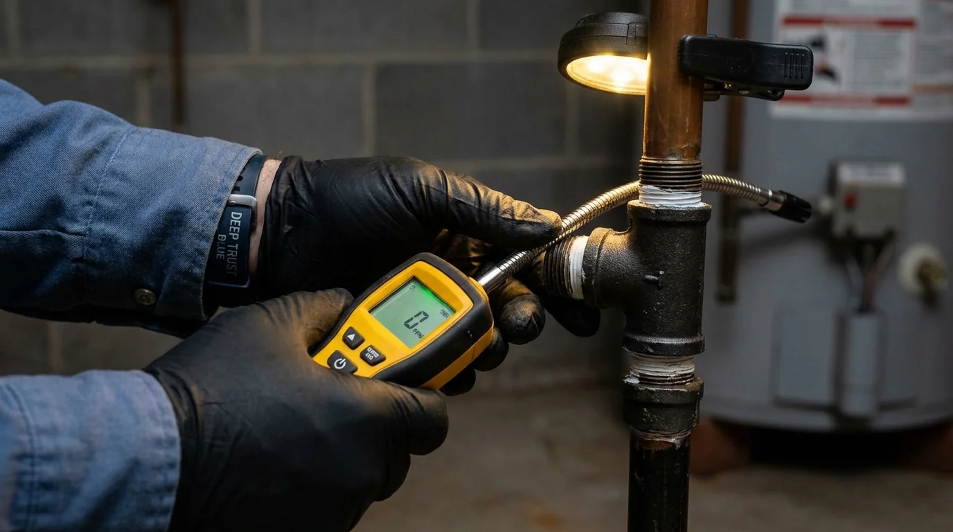 Gas leak detection with electronic sniffer by Johns Plumbing LLC in Three Rivers